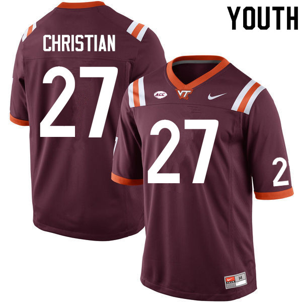 Youth #27 Kenji Christian Virginia Tech Hokies College Football Jerseys Sale-Maroon